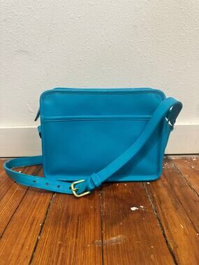 Vintage COACH Upcycled Teal Blue Square Style Crossbody Zipper Closure 90s Bag